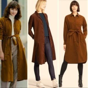 Uniqulo Long Corduroy Shirt Dress/Jacket. Belted, button down.  Size XS
